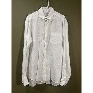 Spada Roma Shirt Mens Sz 16.5/42 White Linen Button Down Shirt Resort Travel